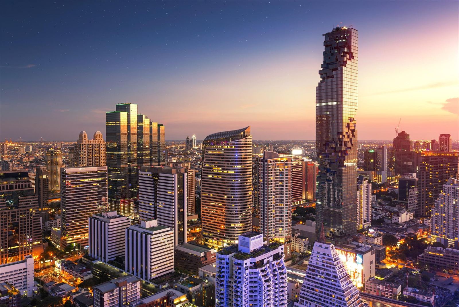 Bangkok skyline at dusk