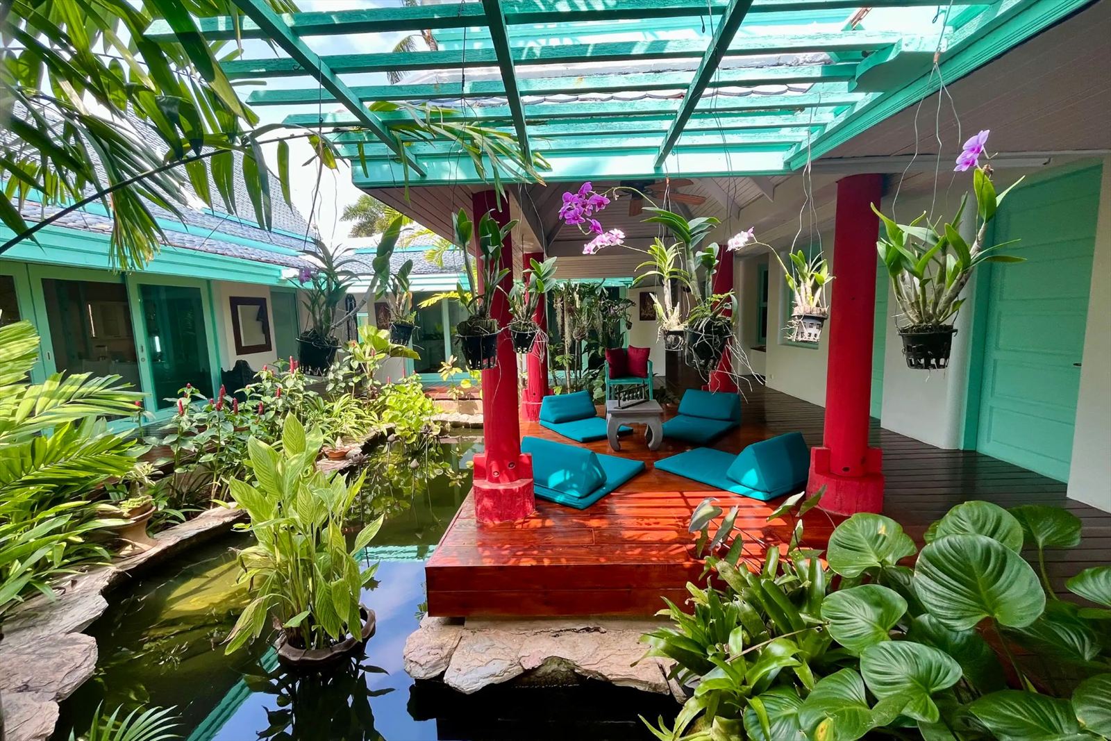 Sala above the fish pond in the courtyard of the villa on Koh Samui